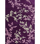 Botanical purple hand-tufted wool rug with floral vine design